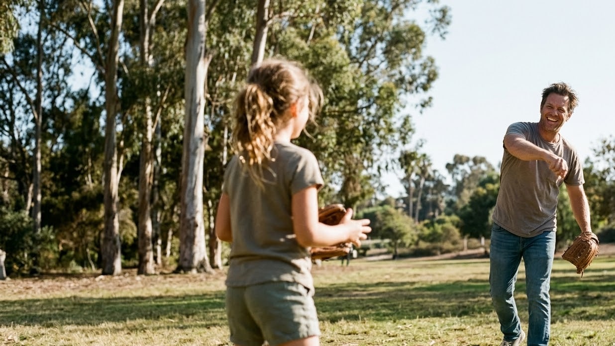 Father playing catch with his daughter in the park