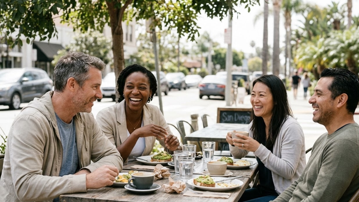 Friends sharing brunch at an outdoor café